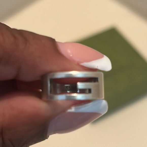 Gucci G Logo Wide Band Ring 925 Sterling Silver Size 5 Luxury - Picture 1 of 11